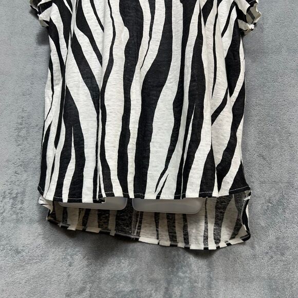 Rachel Zoe Women’s Linen Zebra Stripe Short Sleeve Top Black/White 1X - Picture 5 of 16